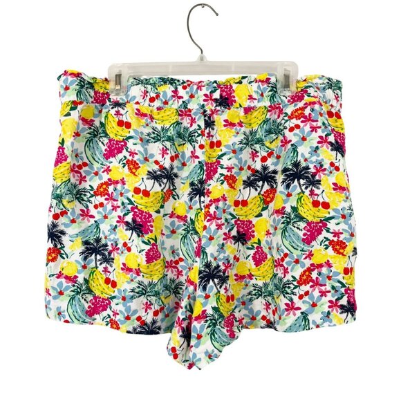 LOFT Colorful Fruit Print Linen Pull On Shorts Comfort Waist Novelty Summer XL - Picture 2 of 8